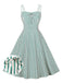 Robe verte et blanche à bretelles à col carré des années 1950