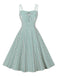 Robe verte et blanche à bretelles à col carré des années 1950