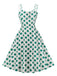 Robe verte et blanche à bretelles à col carré des années 1950