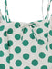 Robe verte et blanche à bretelles à col carré des années 1950