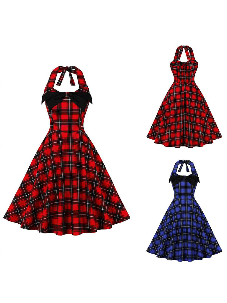 Robe patchwork à carreaux et nœud des années 1950