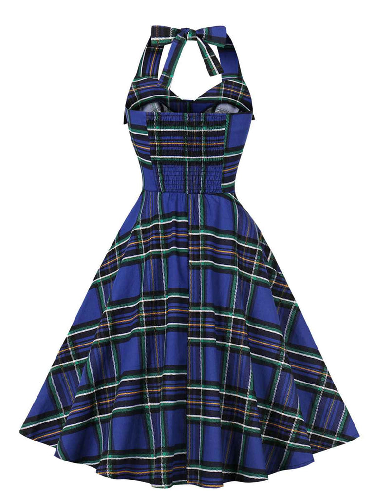 Robe patchwork à carreaux et nœud des années 1950