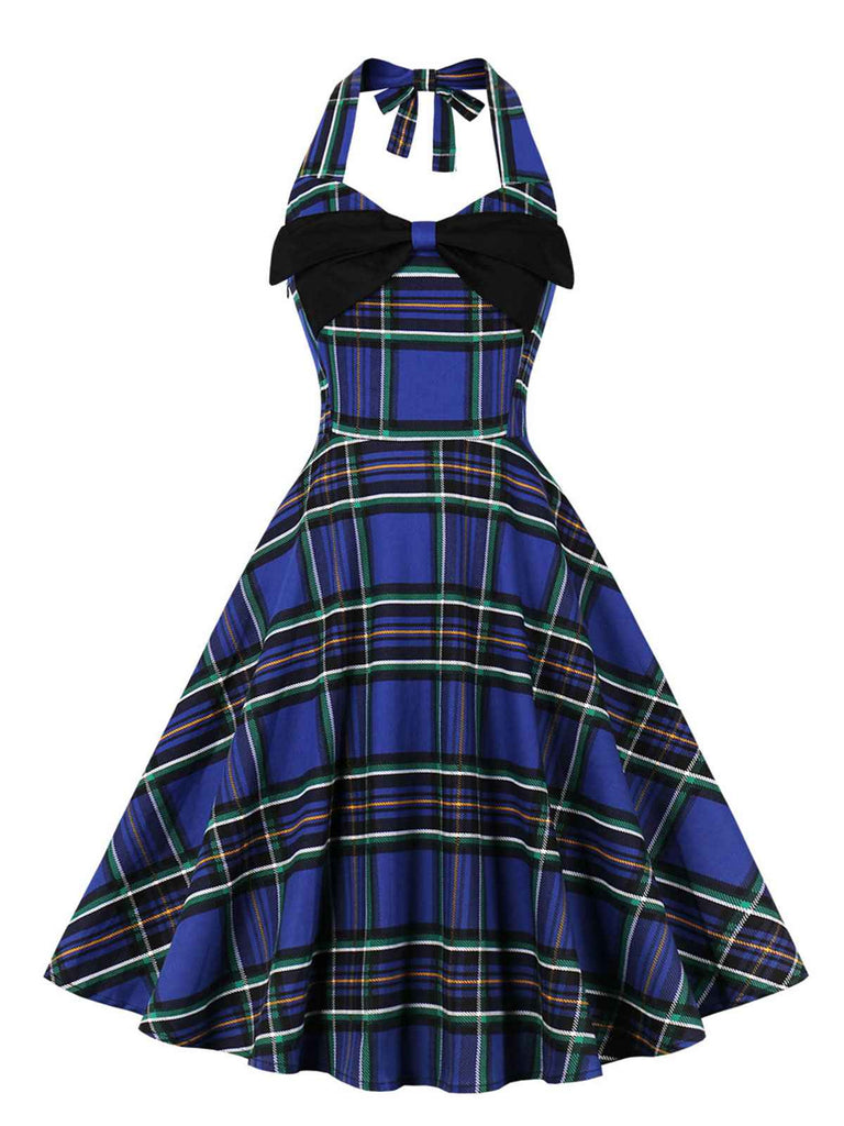 Robe patchwork à carreaux et nœud des années 1950