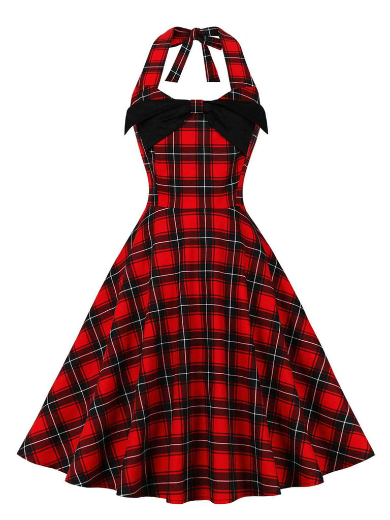 Robe patchwork à carreaux et nœud des années 1950