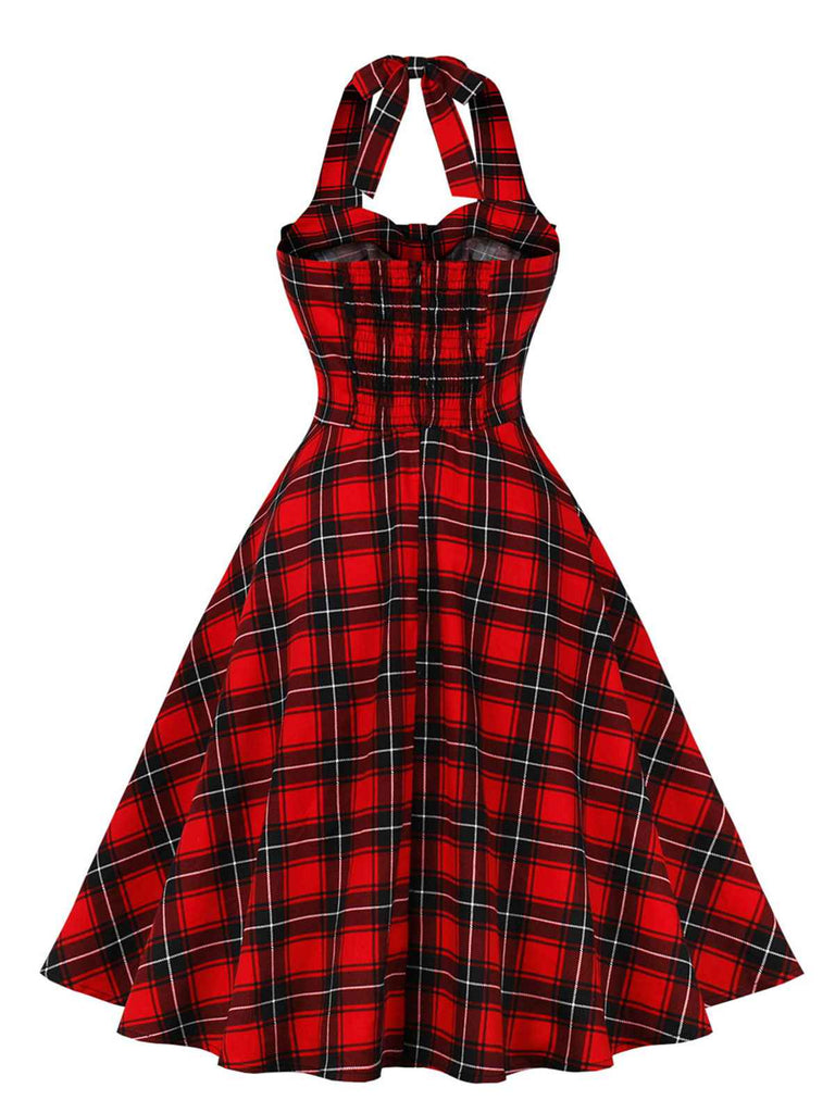 Robe patchwork à carreaux et nœud des années 1950