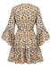 Robe florale à col en V et manches évasées des années 1960