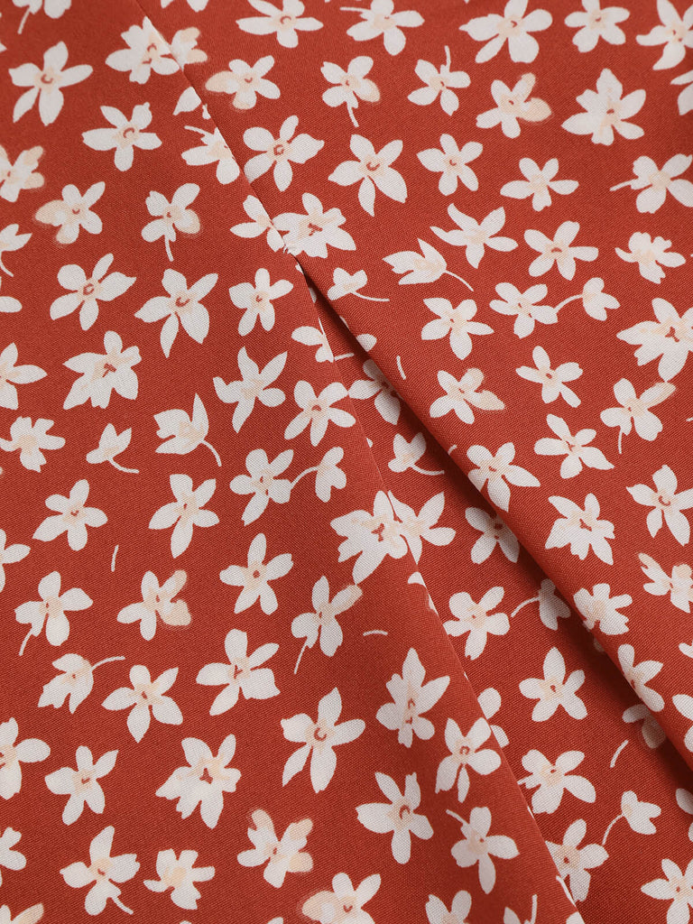 Pantalon large à fleurs taille haute rouge des années 1940
