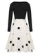 Robe tricotée noire patchwork à pois et nœud des années 1950