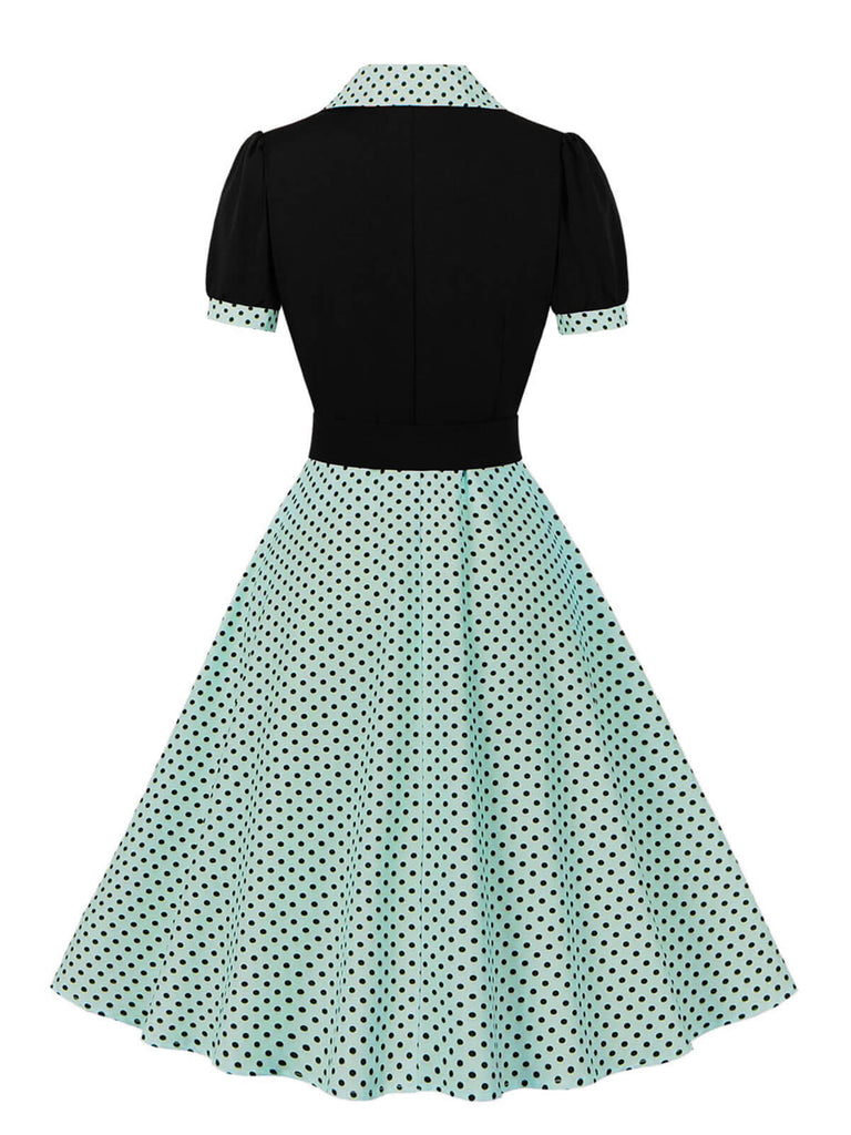 [Grande taille] Robe à revers à pois en blocs de couleurs des années 1950