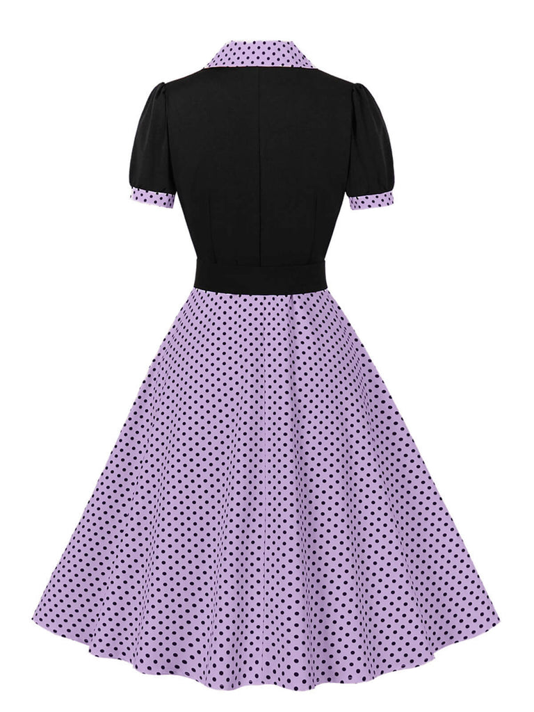 [Grande taille] Robe à revers à pois en blocs de couleurs des années 1950