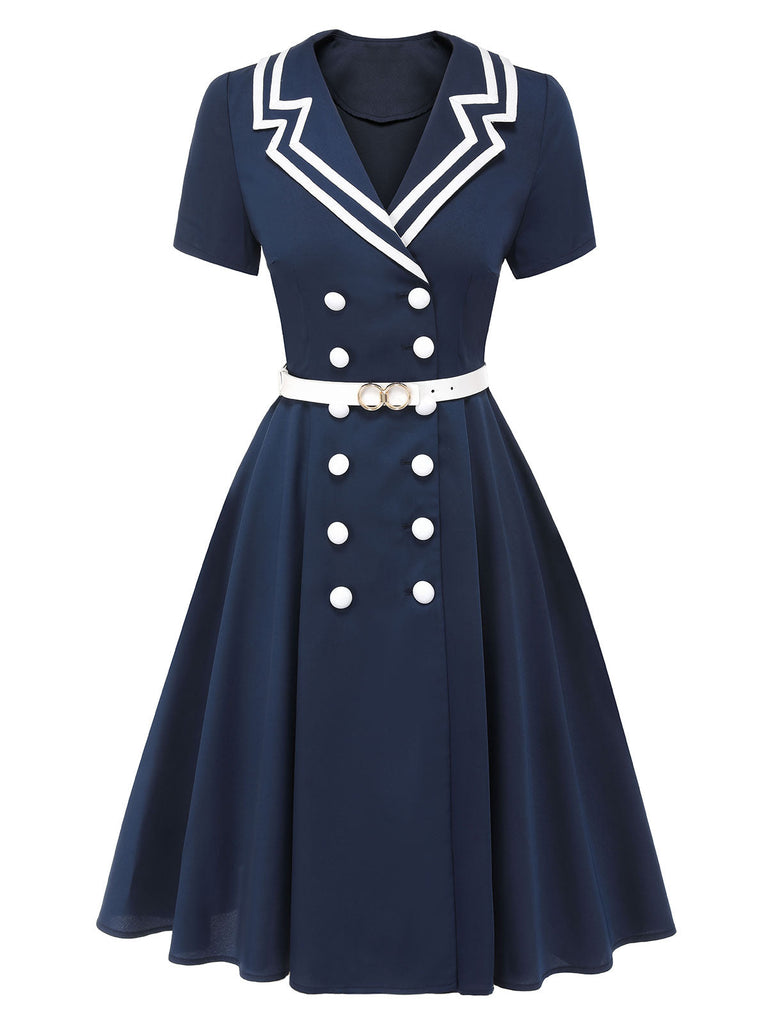 [Pré-vente] Robe à double boutonnage style marin bleu foncé des années 1950