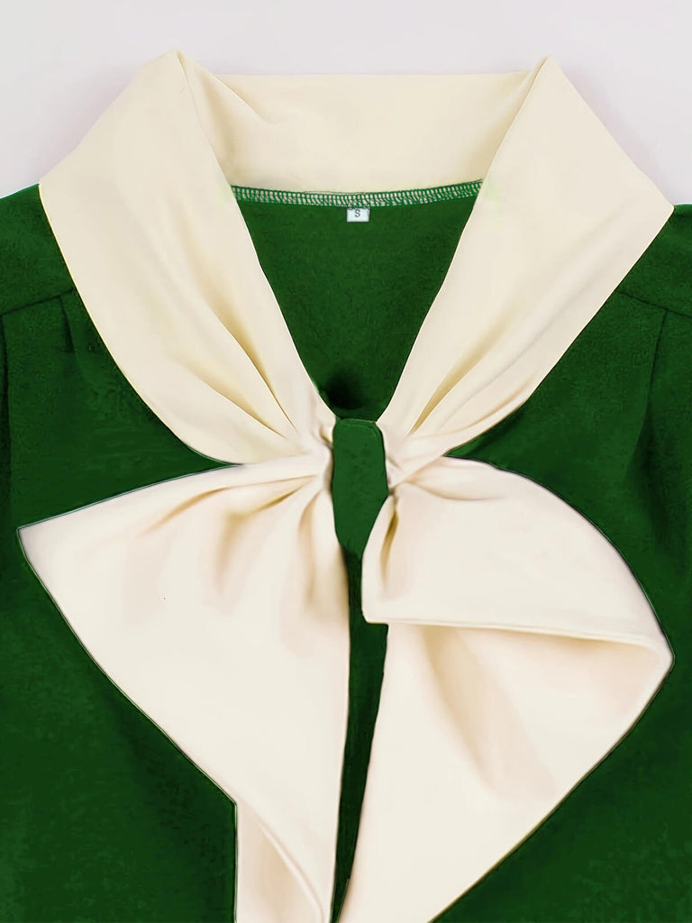 Robe avec nœud à revers et boutons contrastés des années 1940
