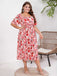 Robe florale grande taille à petites fleurs à col carré des années 1950