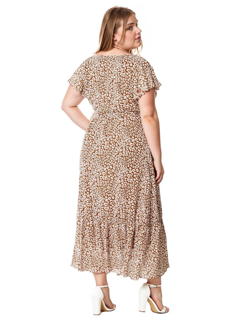 Robe midi grande taille à petites fleurs café clair des années 1930