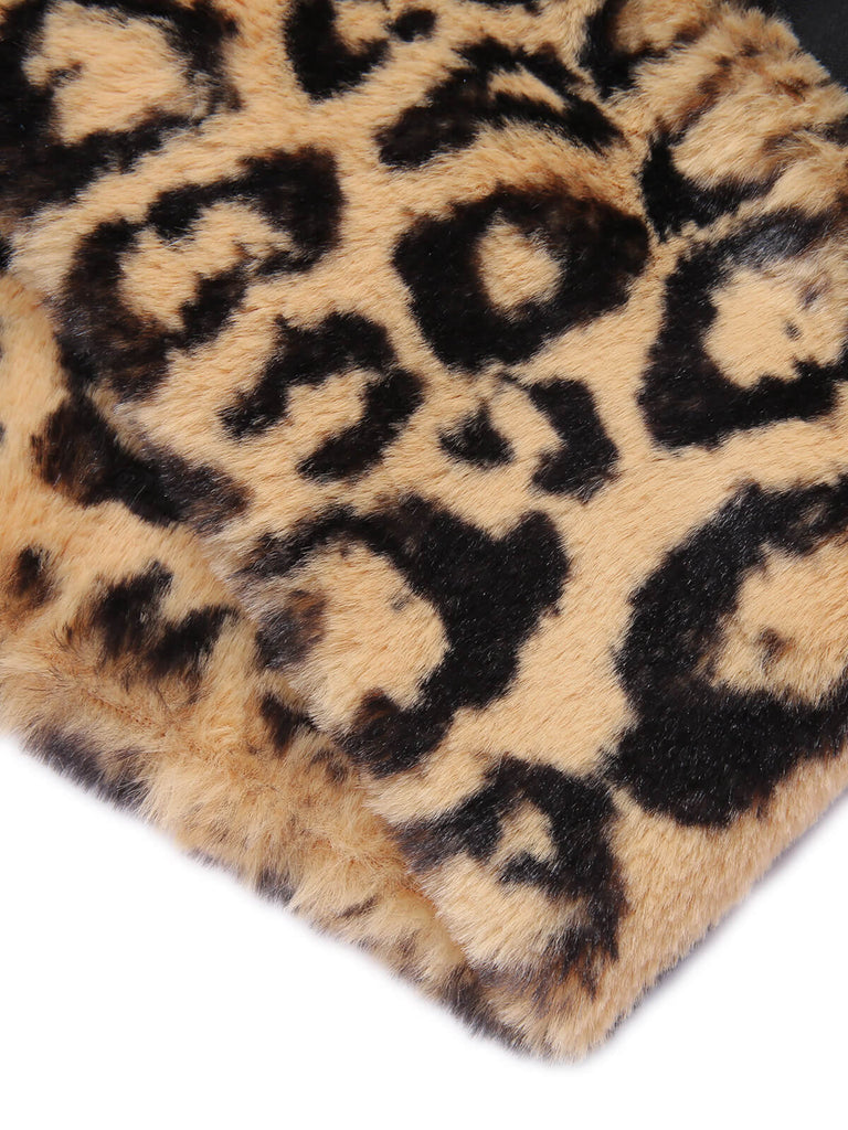 Robe crayon noire à col en V en peluche léopard des années 1960
