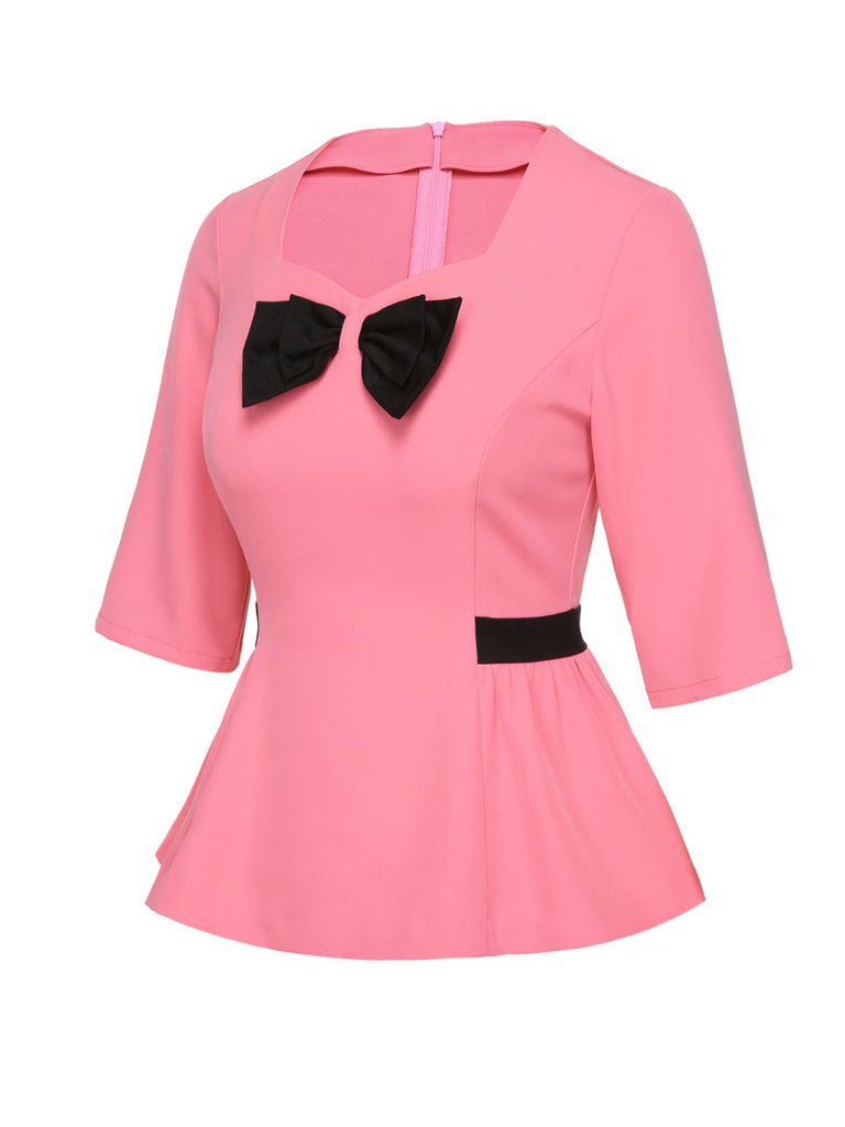 Haut patchwork noir et rose à taille nœud des années 60