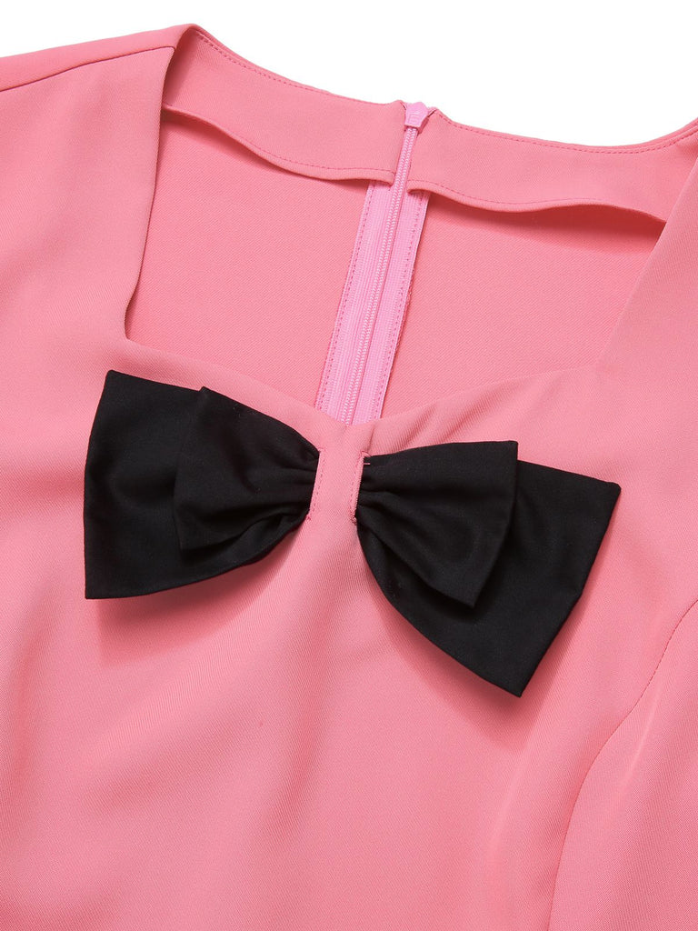 Haut patchwork noir et rose à taille nœud des années 60