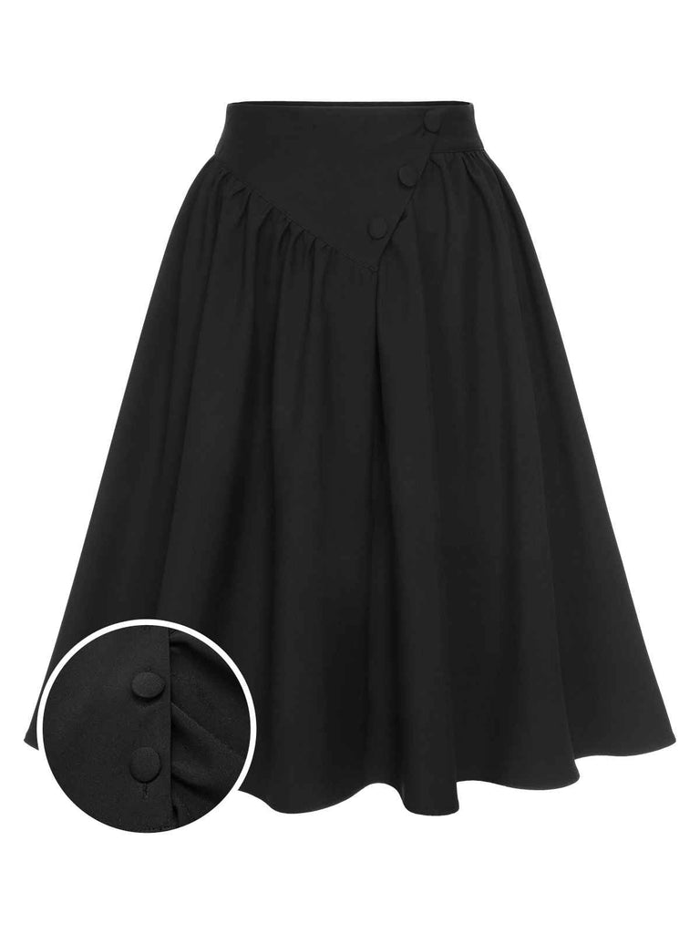 [Prévente] Jupe boutonnée unie noire des années 1950