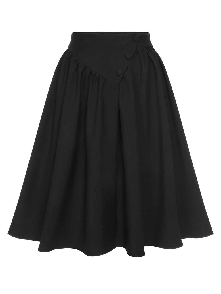 [Prévente] Jupe boutonnée unie noire des années 1950