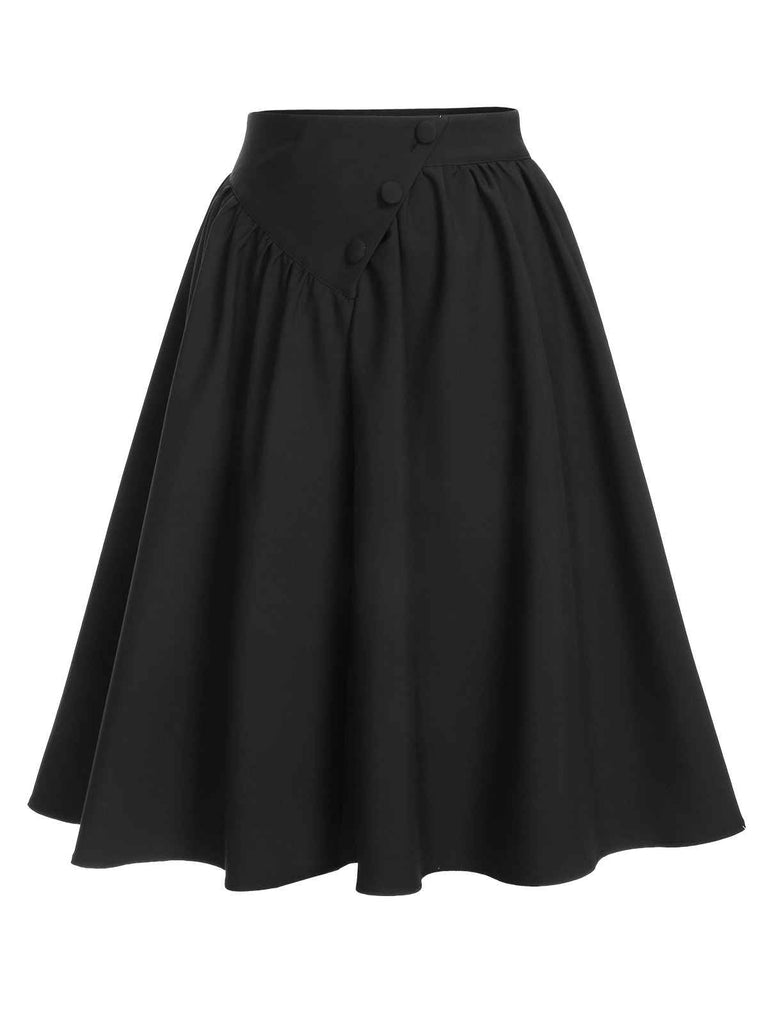 [Prévente] Jupe boutonnée unie noire des années 1950