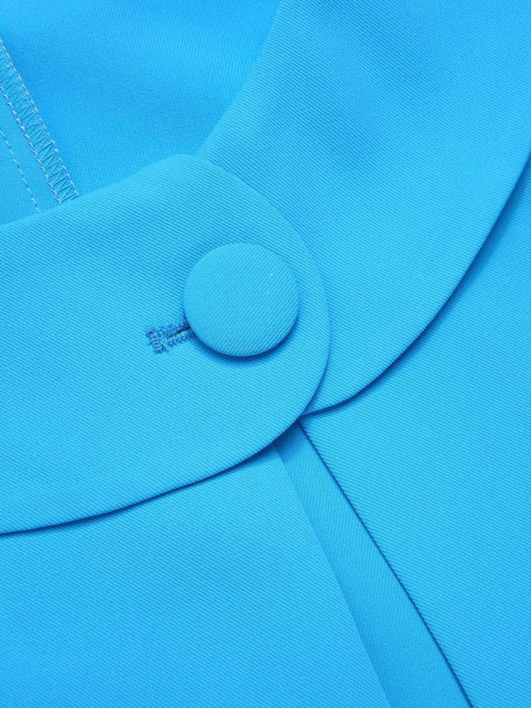 Manteau uni à bouton à revers bleu ciel des années 1960