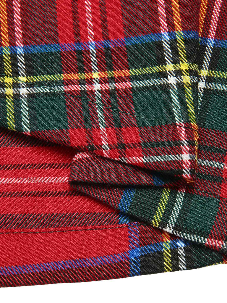 Robe à manches longues à carreaux de Noël des années 1950