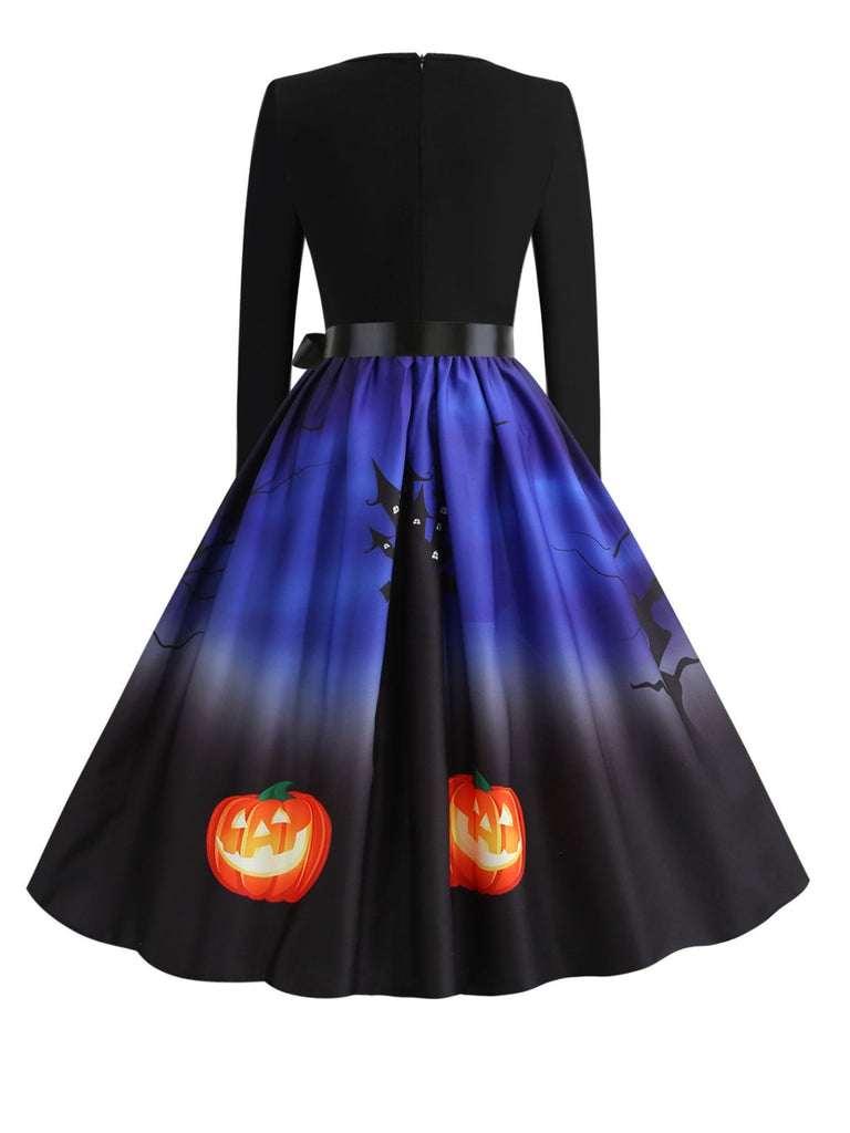 1950s Halloween Pumpkin Night V-Neck Dress