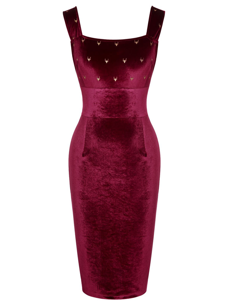 Robe à nœud en velours d'élan des années 1960 rouge vin