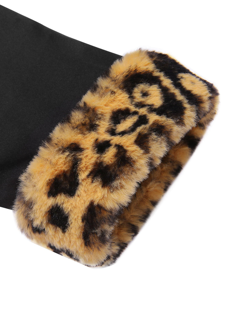 [Prévente] Robe portefeuille asymétrique léopard noire des années 1960 à ourlet brut