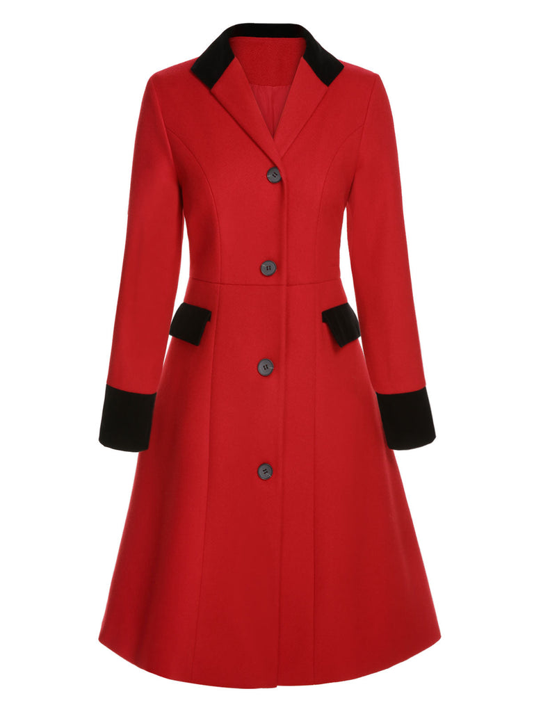 Manteau rouge et noir à poche boutonnée des années 1950