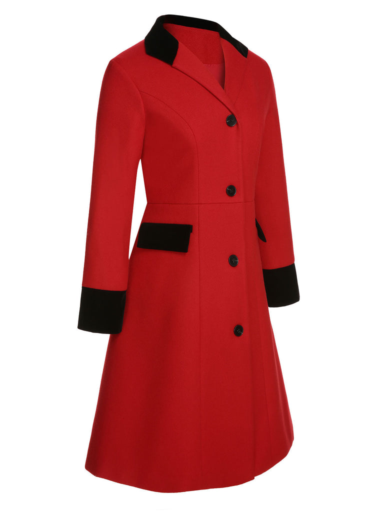 Manteau rouge et noir à poche boutonnée des années 1950
