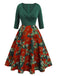 [Prévente] Robe patchwork florale verte à col en V des années 1950