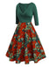 [Prévente] Robe patchwork florale verte à col en V des années 1950