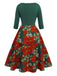 [Prévente] Robe patchwork florale verte à col en V des années 1950