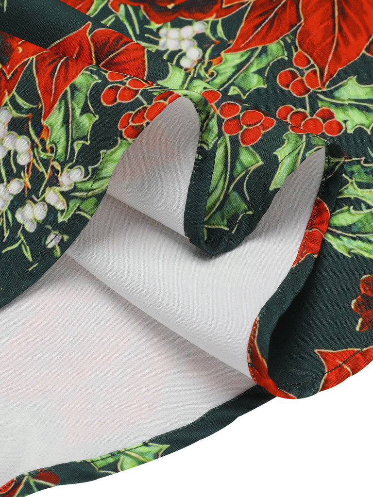 [Prévente] Robe patchwork florale verte à col en V des années 1950