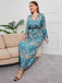 Robe bleu vert à col en V grande taille imprimé cachemire des années 1930