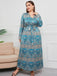 Robe bleu vert à col en V grande taille imprimé cachemire des années 1930