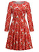 Robe florale de renne de Noël rouge des années 1940