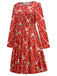Robe florale de renne de Noël rouge des années 1940