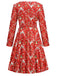 Robe florale de renne de Noël rouge des années 1940