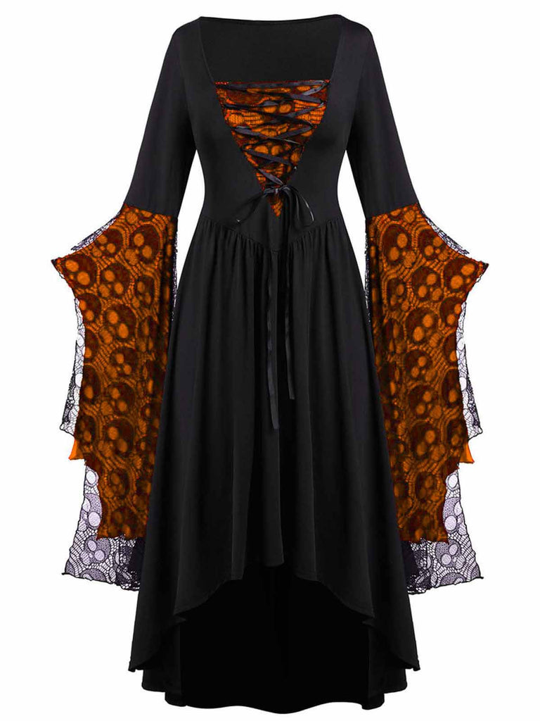 Robe de sorcière en patchwork de dentelle d’Halloween des années 1950