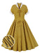 Robe trapèze jaune à rayures avec nœud des années 1950