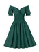 Robe à épaules dénudées à taille smockée unie des années 1950