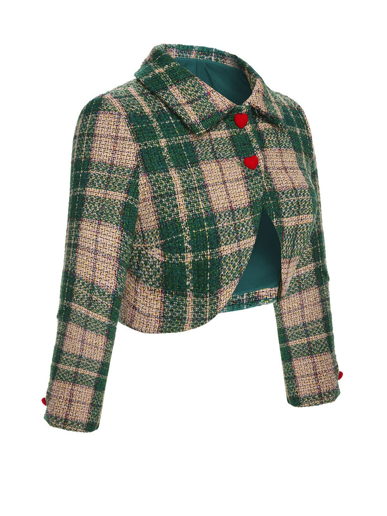 Veste verte à carreaux écossais à revers des années 1950