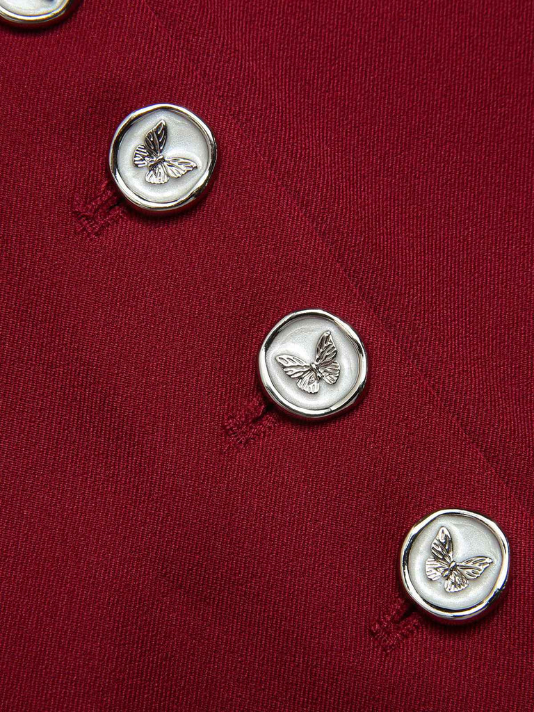 Jupe unie boutonnée rouge des années 1940