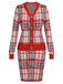 2PCS Cardigan et jupe tricotés à carreaux de Noël rouges des années 1960