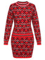 Robe rouge en jacquard de laine de Noël des années 1960