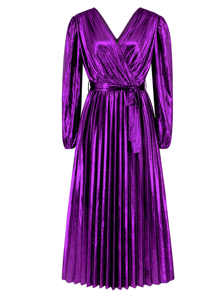 Robe droite brillante à col en V des années 1940