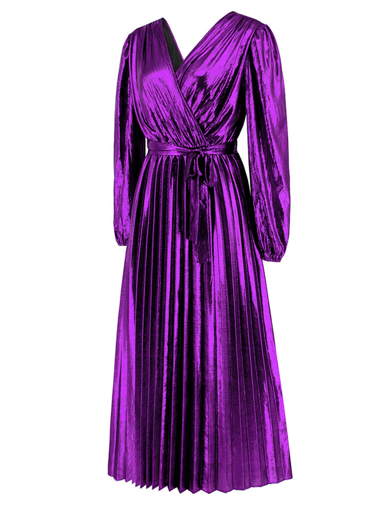 Robe droite brillante à col en V des années 1940