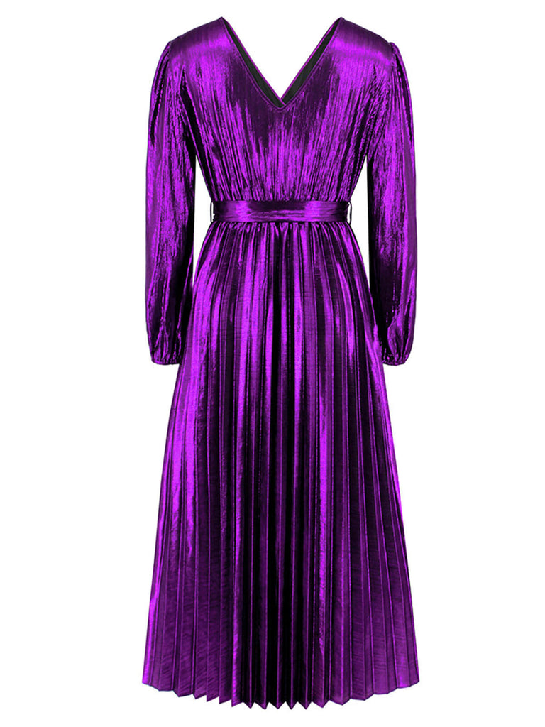 Robe droite brillante à col en V des années 1940